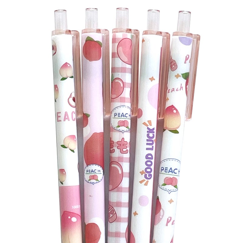 sencoo 5 pack Gel Pens Retractable Black Ink Rollerball Pens Students Stationery Fruit Peach Office Pens School Prize Girl Gift Pens - Image 1